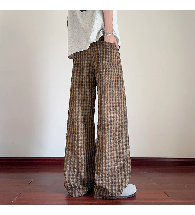 HEARUJOY  -  American Men Thin Pants for Men 2025  Summer plaid  Sweatpants Straight Loose Sports Casual Trousers