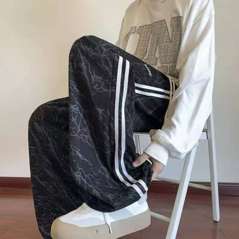 HEARUJOY  -  Corduroy Men's Spring and Summer American High Street Trendy Brand Straight Sports Striped Trousers