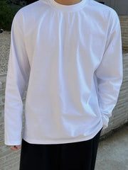 HEARUJOY  -  New Simple Men's T-shirts Round Collar Solid Color 2025 Autumn Korean Style Pullover Tees Long Sleeved Loose Male Tops