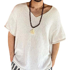 Hearujoy Mens Hollow Casual Knitted Tops Genderless 2024 Summer New Fashion Vacation White Loose Breathable Short Sleeve T-Shirt Unisex