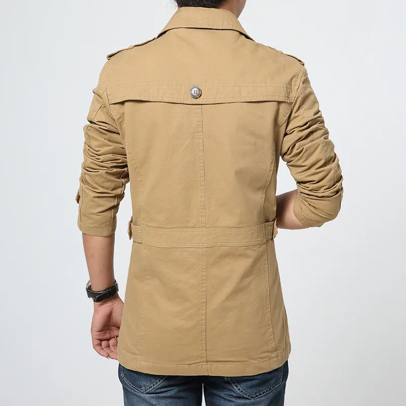 HEARUJOY  -  Vintage Men Jacket Coat 2025 New Spring Long Sleeve Lapel Outerwear Fashion Medium Long Style Trench Clothes Overcoat Streetwear
