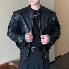 Hearujoy Mens Autumn Winter Short Biker Leather Jacket Gender-Free Necessities Fashion Trend Loose Casual Solid Color Jacket Unisex