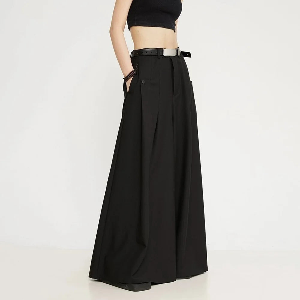 HEARUJOY  -  Y2k Dark Style Thick Fabric Skirt Pants Samurai Pants Hakama Genderless Streetwear Fashion Casual Wide Leg Pants Unisex
