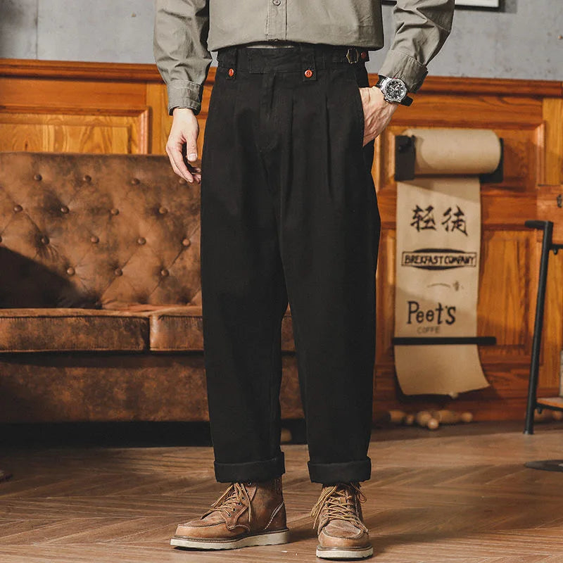 HEARUJOY  -  American Vintage Gurkha Trouser For Men British Style Casual Loose Straight Cargo Pants Spring Autumn Fashion Cotton Naples Pant
