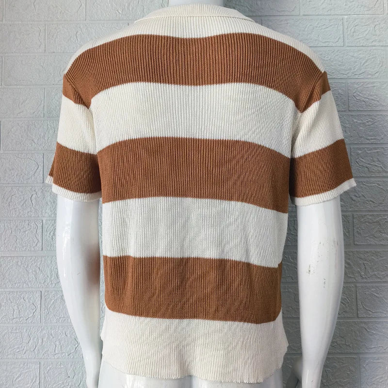HEARUJOY  -  Men's New Polo Shirt Color Striped Short-sleeved Lapel Casual Sweater Top