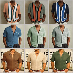 HEARUJOY  -  Mens Cool Silk Casual Knit Polo Shirt Summer Fashion Daily Outdoor Soft Comfortable Short-Sleeve T-Shirt Men'S Clothing New