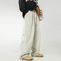 HEARUJOY  -  Pleated Design Men Casual Trousers Solid Color Drawstring Summer Korean Style Elastic Waist Straight Leg Male Pants 9W3495