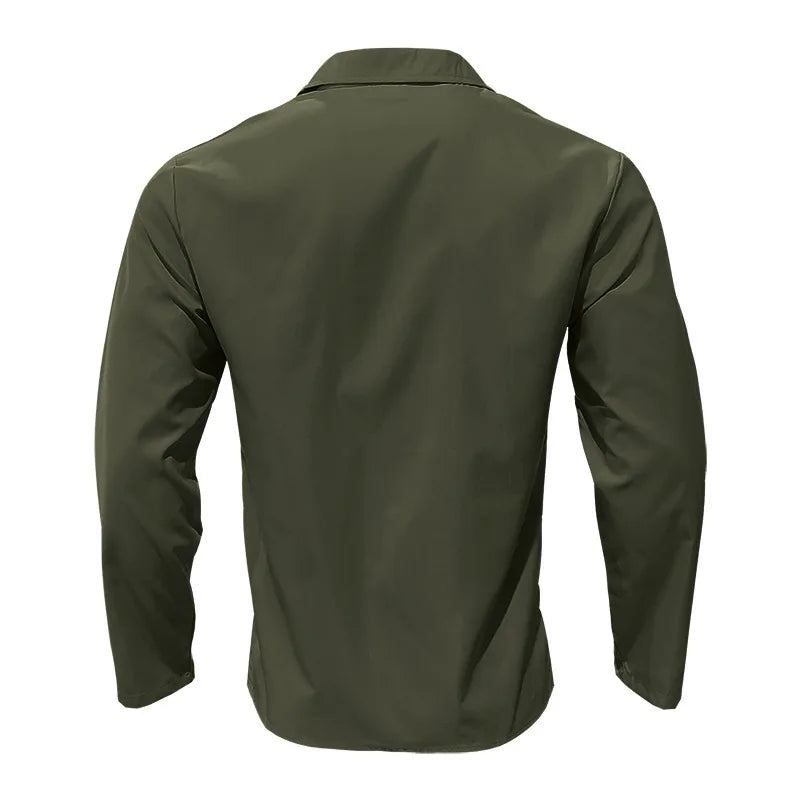 HEARUJOY  -  Men's Spring and Autumn Long Sleeve T-shirt Casual Loose Cardigan Lapel Button Down Shirt
