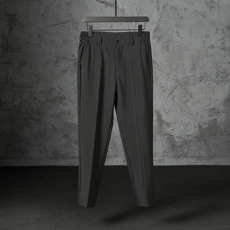 HEARUJOY  -  New Fashion Male Suit Pants Light Luxury Draped Cropped Button-down Business Casual Pants Premium Slim-fit Elegant Dress Trouser