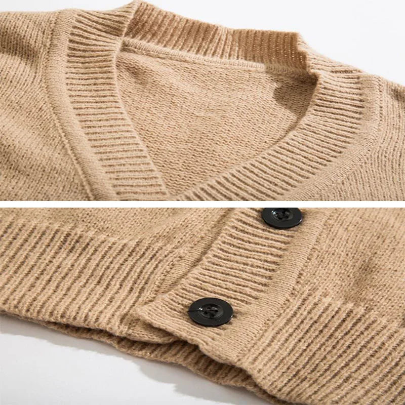 HEARUJOY  -  Autumn Winter Men Casual V-Neck Cardigan Sweaters Solid Color Long Sleeve Outerwear Single-breasted Male Loose Knitted Coats