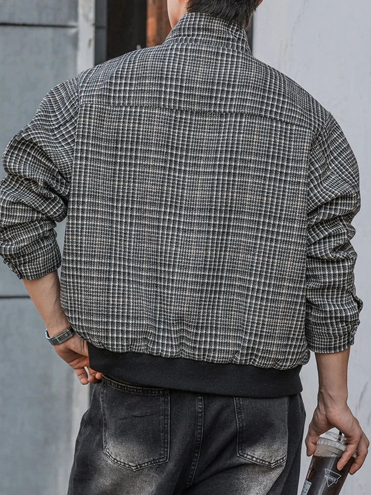 HEARUJOY  -  New Casual Zip-up Stand Collar Men's Jackets 2025 Autumn Winter Outdoor Fashion Houndstooth Jacket Coats men Stylish Outerwear