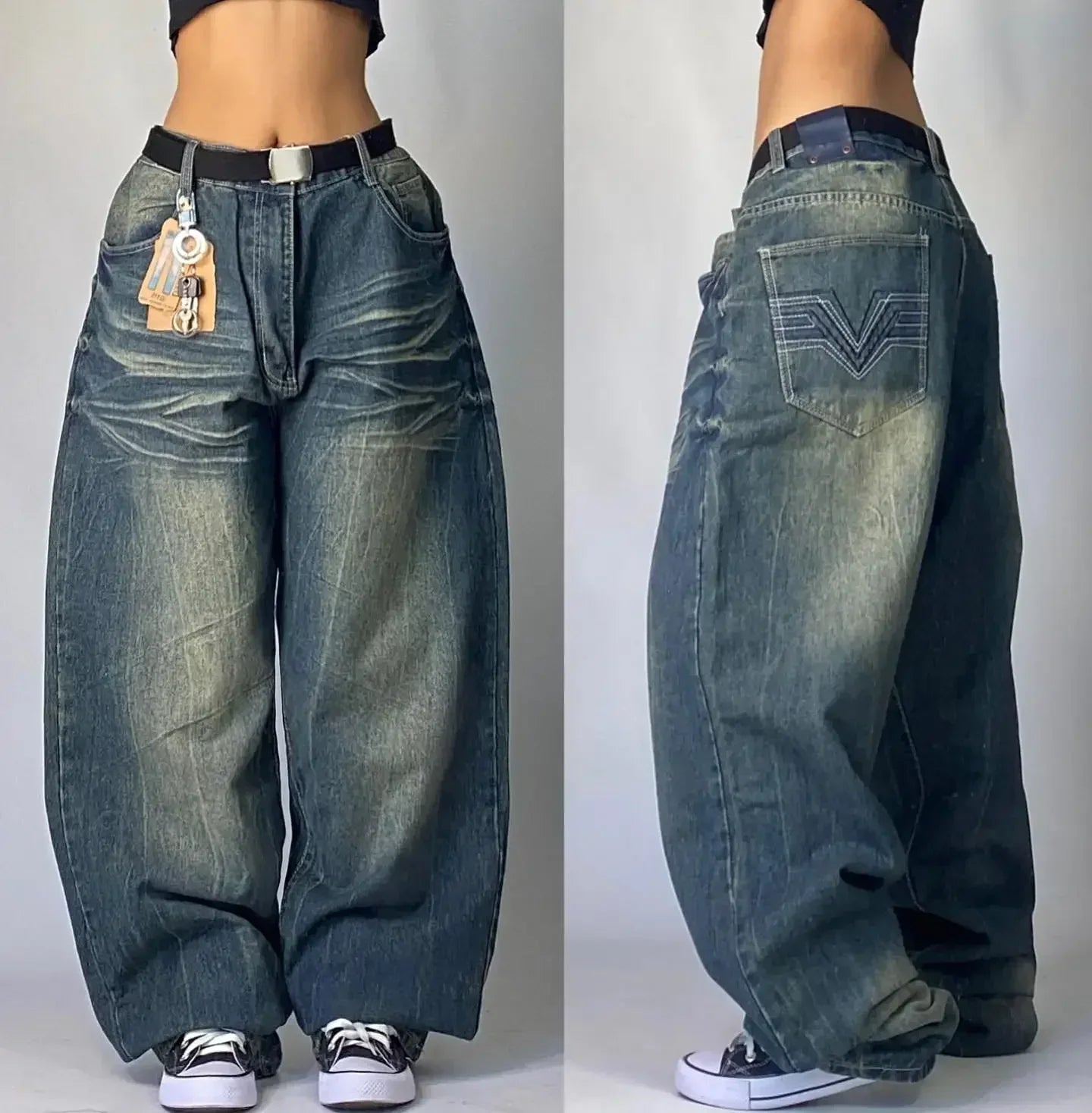 Hearujoy Y2K High Street Vintage Printed Pattern Jeans American Classic Wings Texture Jeans Couple Fashion Gothic Harajuku Wide Leg Pants