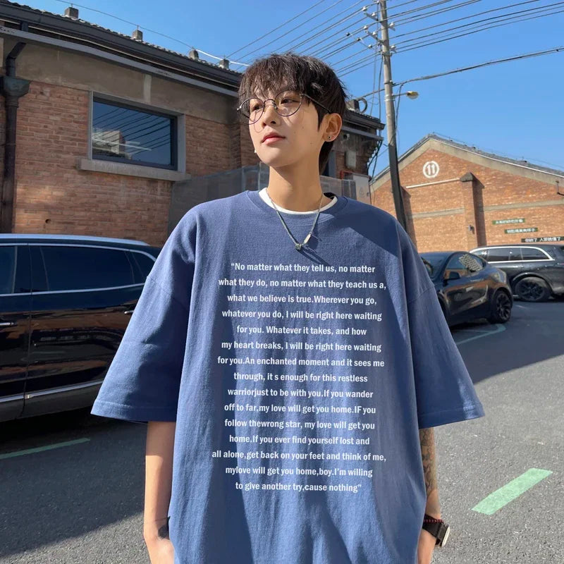 HEARUJOY  -  T Shirt Oversized Cotton For Men White Men's Letter Print T-shirts Men 5XL Casual Wear Summer Tee Shirts Big Size Clothing