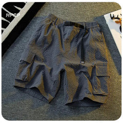 HEARUJOY  -  Texture Ice Silk Workwear Suits Men Short sleeve Shirt And Shorts Two-piece Set Summer Cool Quick Drying Loose Outfits Oversize