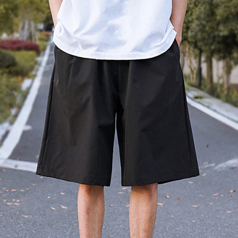 HEARUJOY  -  Casual Outings Blue Casual Loose Shorts Lightweight Casual Pants Daily Wear Shorts Medium Waist Design Polyester Fabric