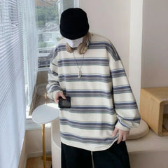 HEARUJOY  -  Handsome Trendy Rainbow Striped Long Sleeve T shirt Spring Autumn Casual Top New Men Hong Kong Style Ins Fashion