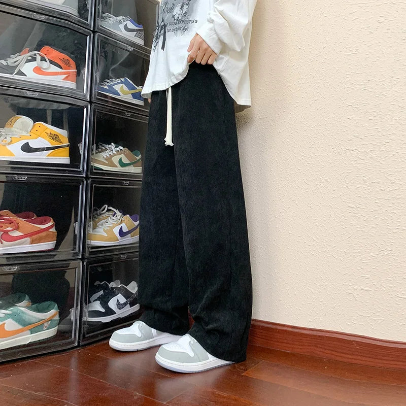 HEARUJOY  -  Autumn Loose Corduroy Pants Men Casual Baggy Pleated Pants Straight Joggers Design Wide Leg Trousers American Sensual Pants Men