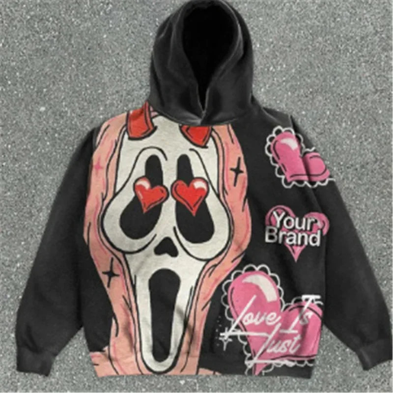 Hearujoy Harajuku Punk Style Fashion Hoodies Women Brand Flame Skulls Print Hoodie Digital Print Streetwear Clothing Sweatshirts Y2k Tops