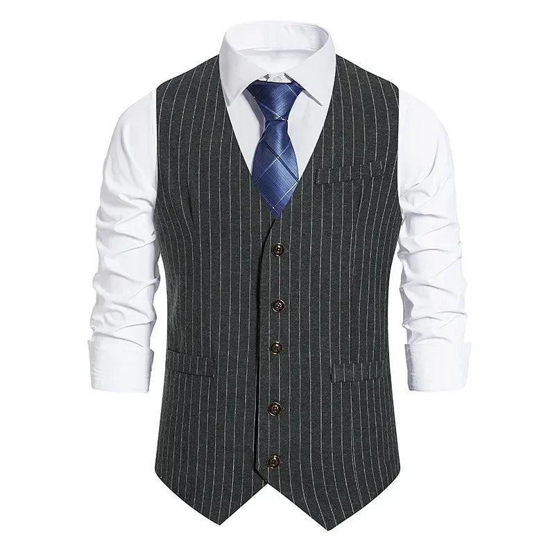 HEARUJOY  -  Men New Vests Suits V Neck Striped Single Breasted Sleeveless Slim Fit Blazer Vest Coats Splice Casual Regular Coat Autumn 2025
