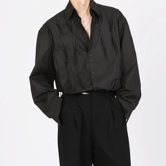HEARUJOY  -  Mens Shirt Pleated Casual Shirt Spring Autumn Thin Streetwear Fashion Youth Campus Long-Sleeved Top Men'S Clothing 2025 New