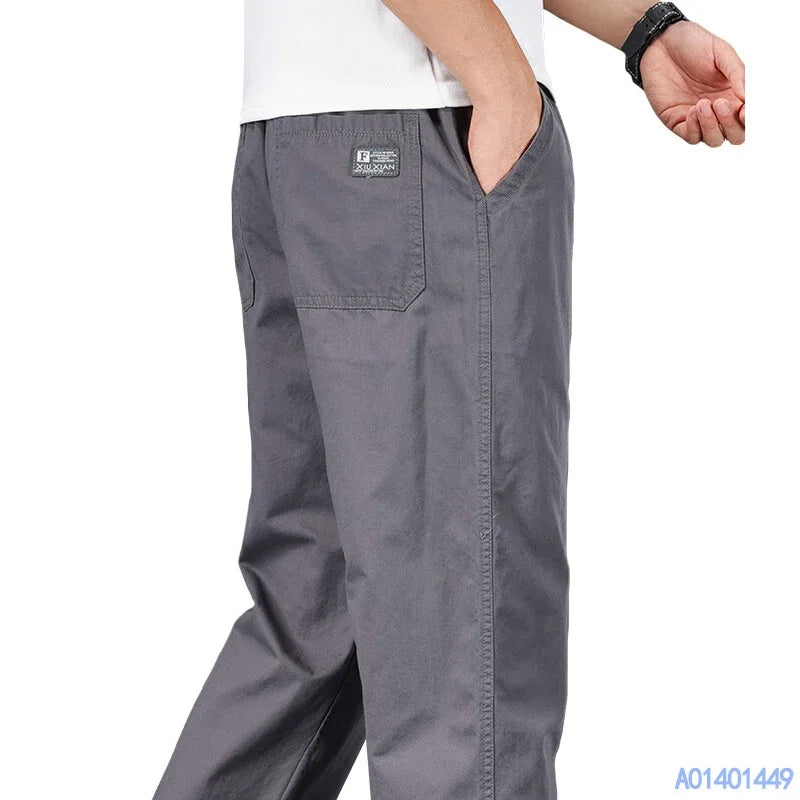 HEARUJOY  -  Big Size Men's Casual Cotton Pants Relaxed Fit Long Trousers Elastic Waist Drawstring Sweatpants Mens Jogger Pants Summer Spring