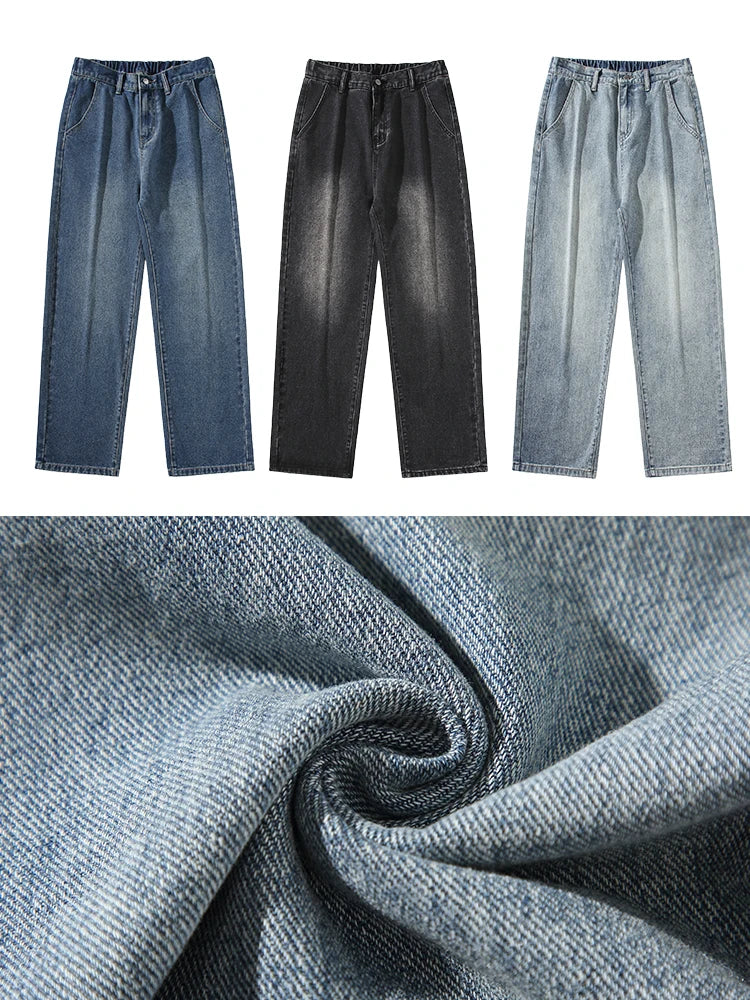 HEARUJOY  -  Spring Summer Men's Jeans Korean Fashion Black Blue Wide Leg Denim Pants Loose Straight Jean Trousers