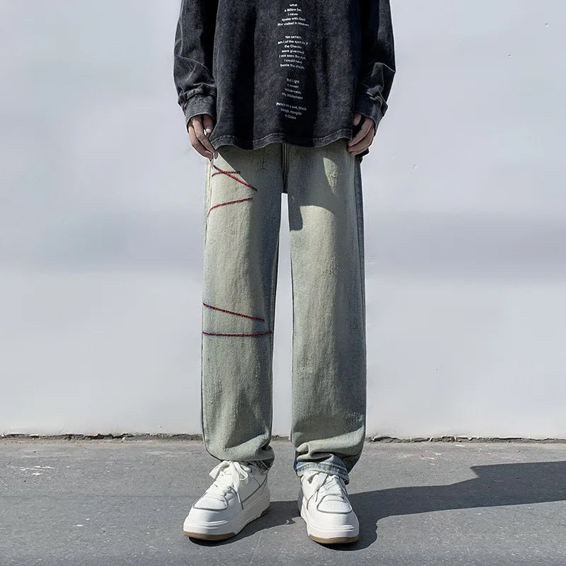 HEARUJOY  -  Autumn Men'S Jeans Korean Version Loose Straight Leg Pants Street Style Wide Leg Pants Black Pants Casual Denim Jeans