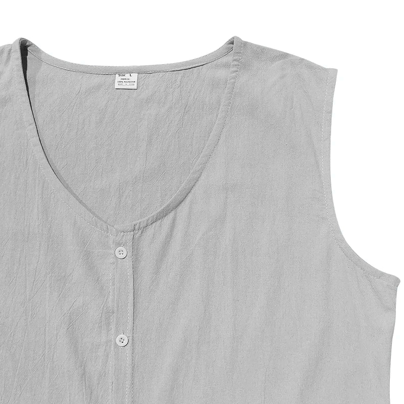 HEARUJOY  -  Summer Thin Button Casual Solid Color Linen Youth Vest Button Men's Sleeveless Tops
