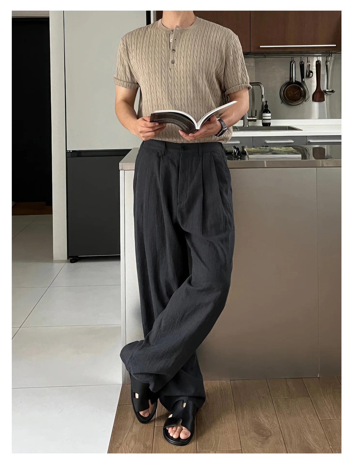 HEARUJOY  -  Men's Korean Light Luxury Draped Linen Wide Leg Pants Leisure Button-down Solid Color Straight Premium Elegant Sweatpants M-3XL