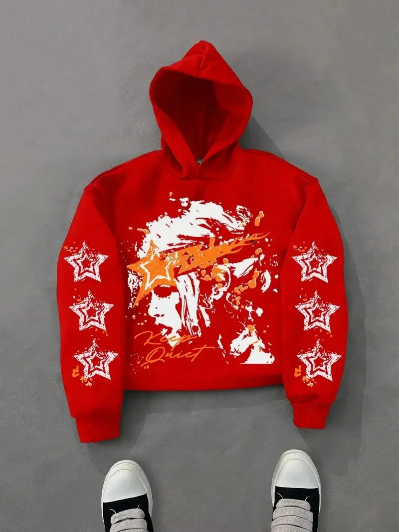 Hearujoy Hip hop street vintage letter star print hoodie men y2k Brother Harajuku fashion trend couple casual loose oversized sweatshirt