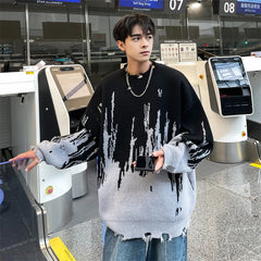 Hearujoy Winter Tie Dye Sweater Men Warm Hole Sweater Men Jumper Clothes Streetwear Loose Long Sleeved Sweater Mens Knitted Pullover