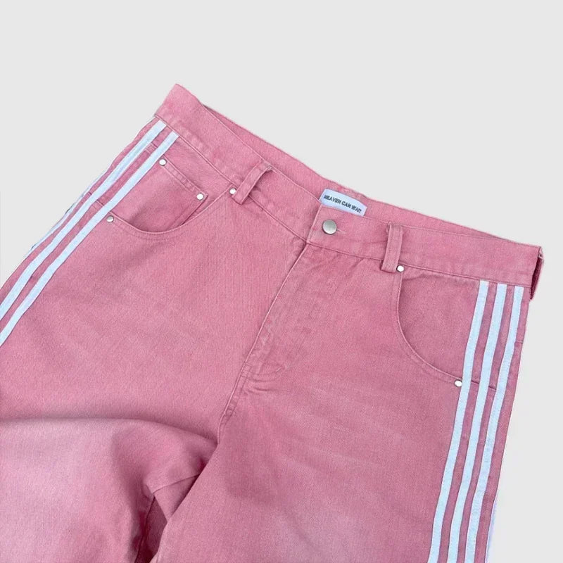 Hearujoy Y2k Hip hop High street striped straight leg men jeans Punk Harajuku street wear couple high-waisted jeans casual loose pants