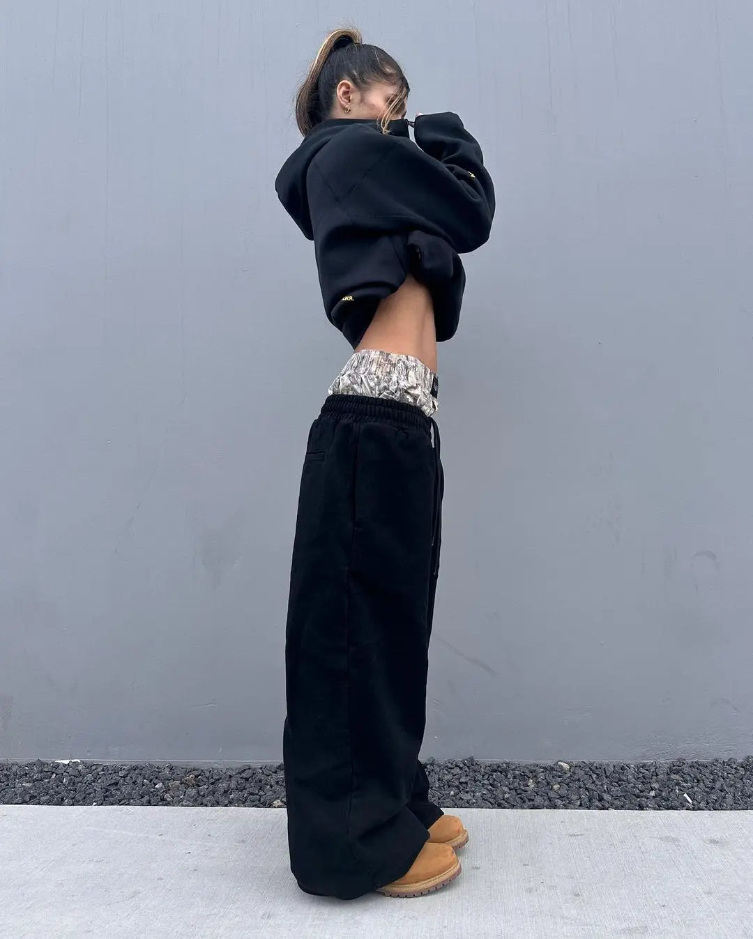 Hearujoy Street Harajuku Y2K Leaf Camouflage Double Cuff Sports Pants Women's Summer American Trendy Hip-Hop Low-Waist Casual Pants
