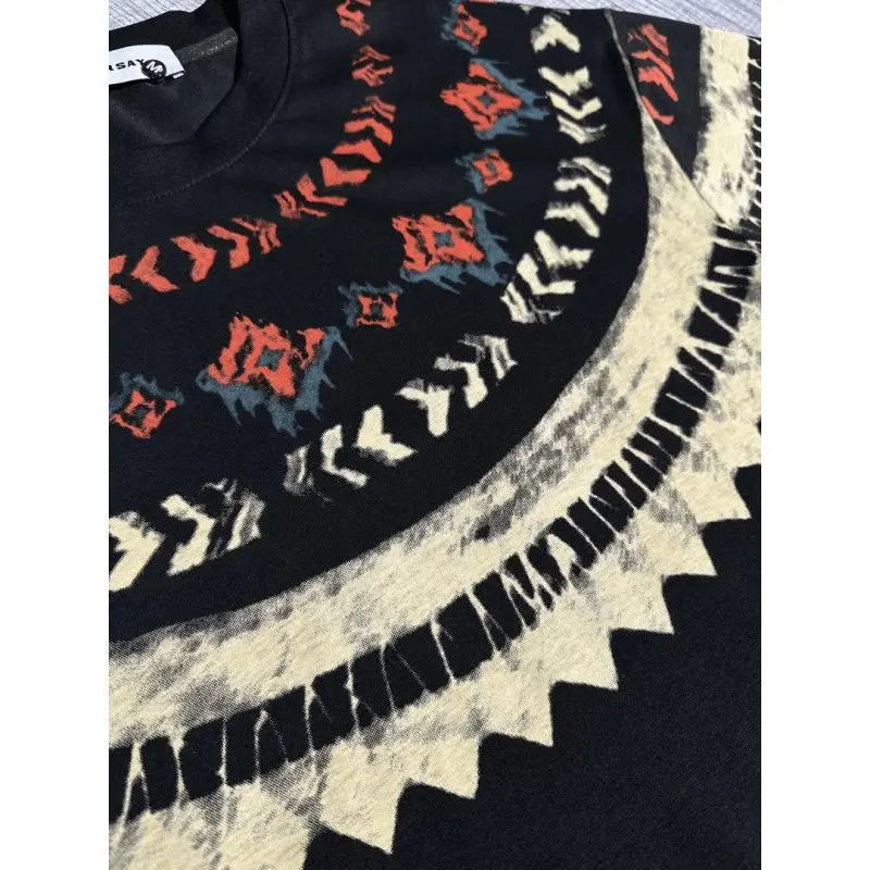 HEARUJOY  -  Korean Style Fashion Printed Spring Summer Niche Short-sleeved T-shirt Black Loose Men Round Neck Light Luxury Short-sleeved