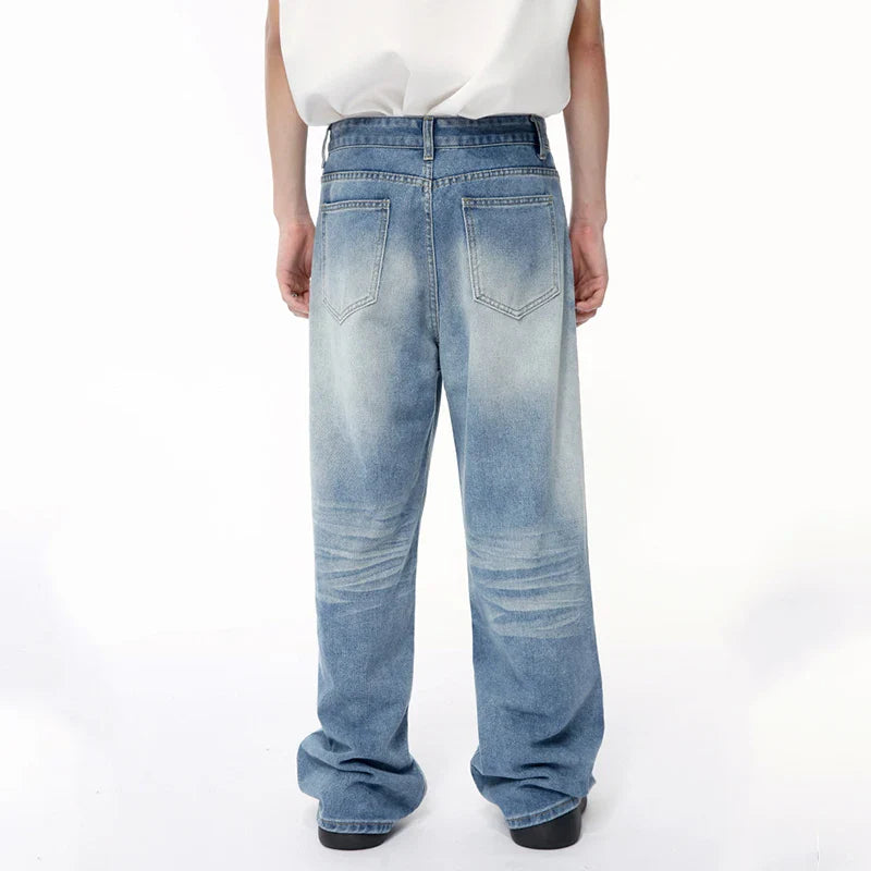 Hearujoy Fashion Men's Denim Pants Casual Worn-out Washing Wide Leg Jeans Vintage Loose Straight Male Trousers Summer 9C6395