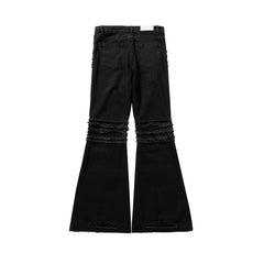 Hearujoy High Street Frayed Tassel Black Flare Jeans Pants for Men Straight Baggy Ropa Hombre Denim Trousers Oversized Distressed Cargos