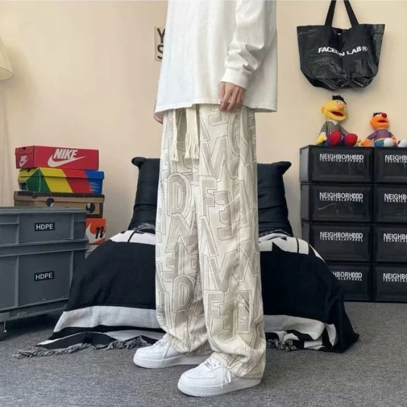 HEARUJOY  -  Trousers Man Sports Pants Printing Graphic Fashion Clearance Sale Casual Cool Essential Trend Retro Sweatpants for Men Straight