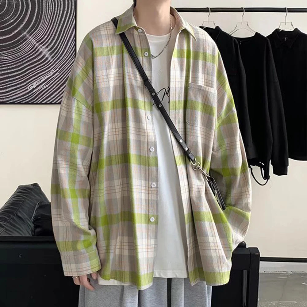 HEARUJOY  -  Casual Outing XL Blue Plaid Casual Top Men Plaid Long Sleeve Shirt Long Sleeve Casual Style Daily Use Shirt Lapel Neckline