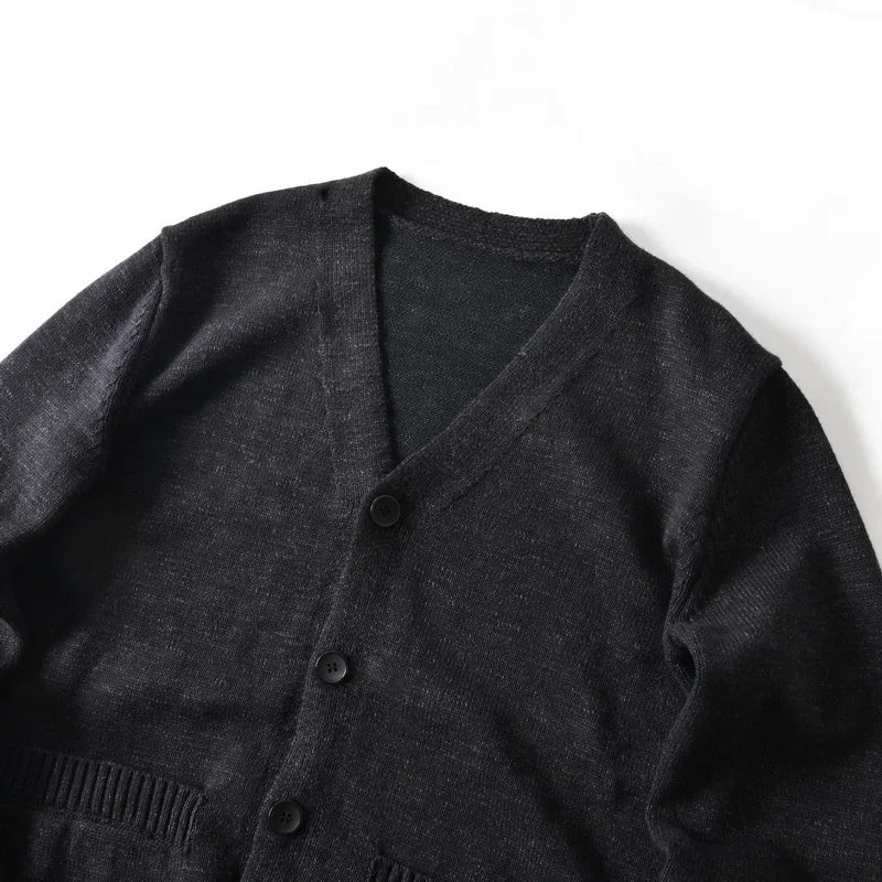 HEARUJOY  -  Premium Wool-Blend Relaxed Fit Layered V-Neck Cardigan Men's Warm Knit Sweater Coat for Autumn/Winter