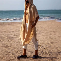 HEARUJOY  -  Summer Mens Solid Color Hooded Sun Protection Beach Clothes Fashionable Travel Holiday Style All-match Casual Cape Clothes