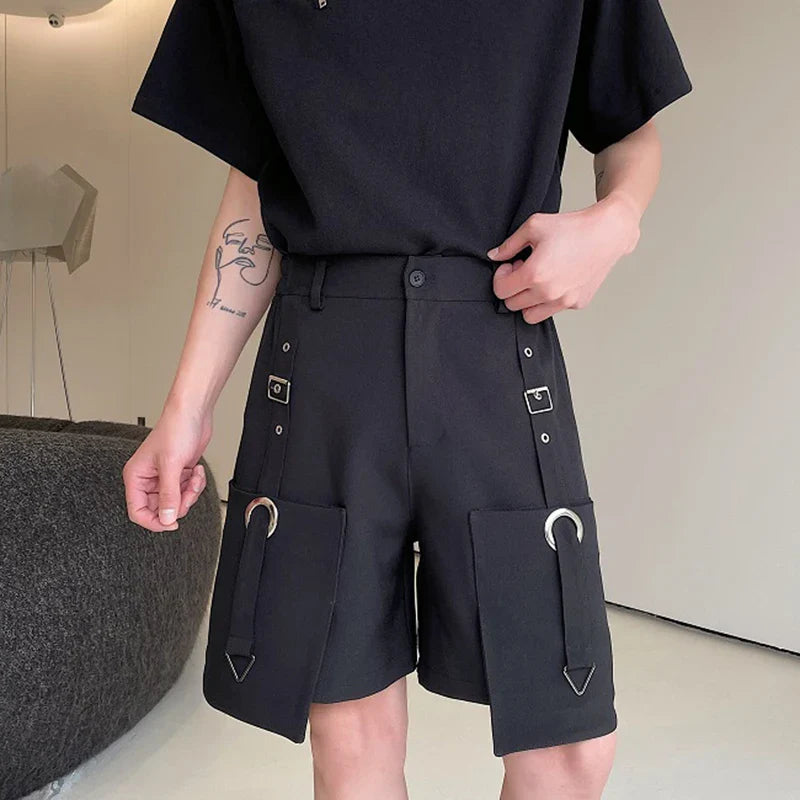 Hearujoy High Waisted Shorts Summer New Casual Men's Cargo Pants Pocket Zipper Solid Color Loose Fashion Metal Ribbon 9C5355