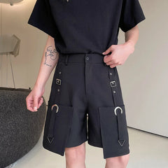 Hearujoy High Waisted Shorts Summer New Casual Men's Cargo Pants Pocket Zipper Solid Color Loose Fashion Metal Ribbon 9C5355