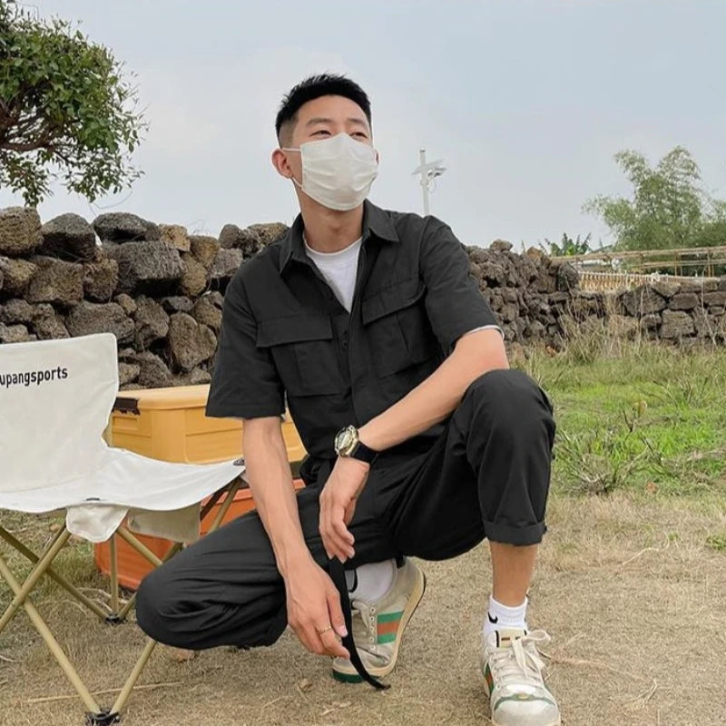 HEARUJOY  -  Male Shirts Trousers Sets Plain Green Men's Pants Set Essential Luxury Fashion Man 2025 Loose Kpop Novelty in Trends Costumes