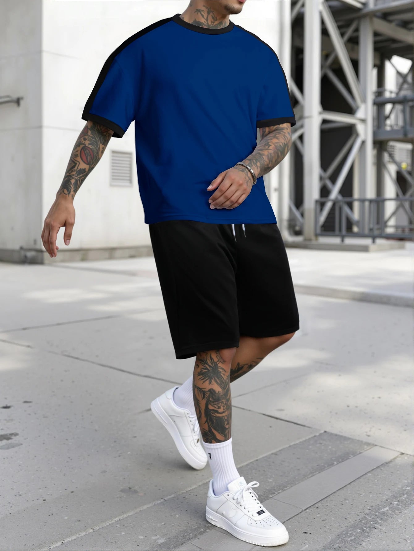 HEARUJOY  -  Summer New Color Matching Sports Suit Men's Short-Sleeved Shorts Loose T-Shirt Five Length Pants Casual Running Set Two-Piece