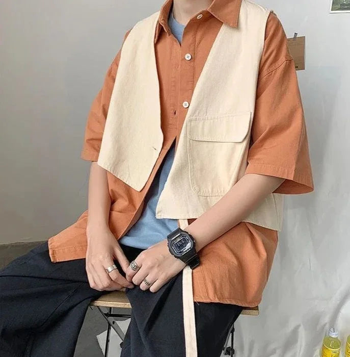 HEARUJOY  -  Man Shirt Half Sleeve with Pocket Shirts for Men Blue Casual Korean Style Vintage Silk Fashion 2025 Cotton Slim Fit Elegant Sale