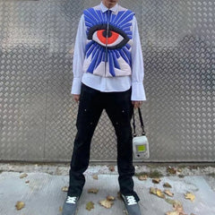 Hearujoy Mens Autumn Winter Eye Printing Y2k Vest Cotton Jacket 2024 New Essential American High Street Casual Loose Jacket For Men