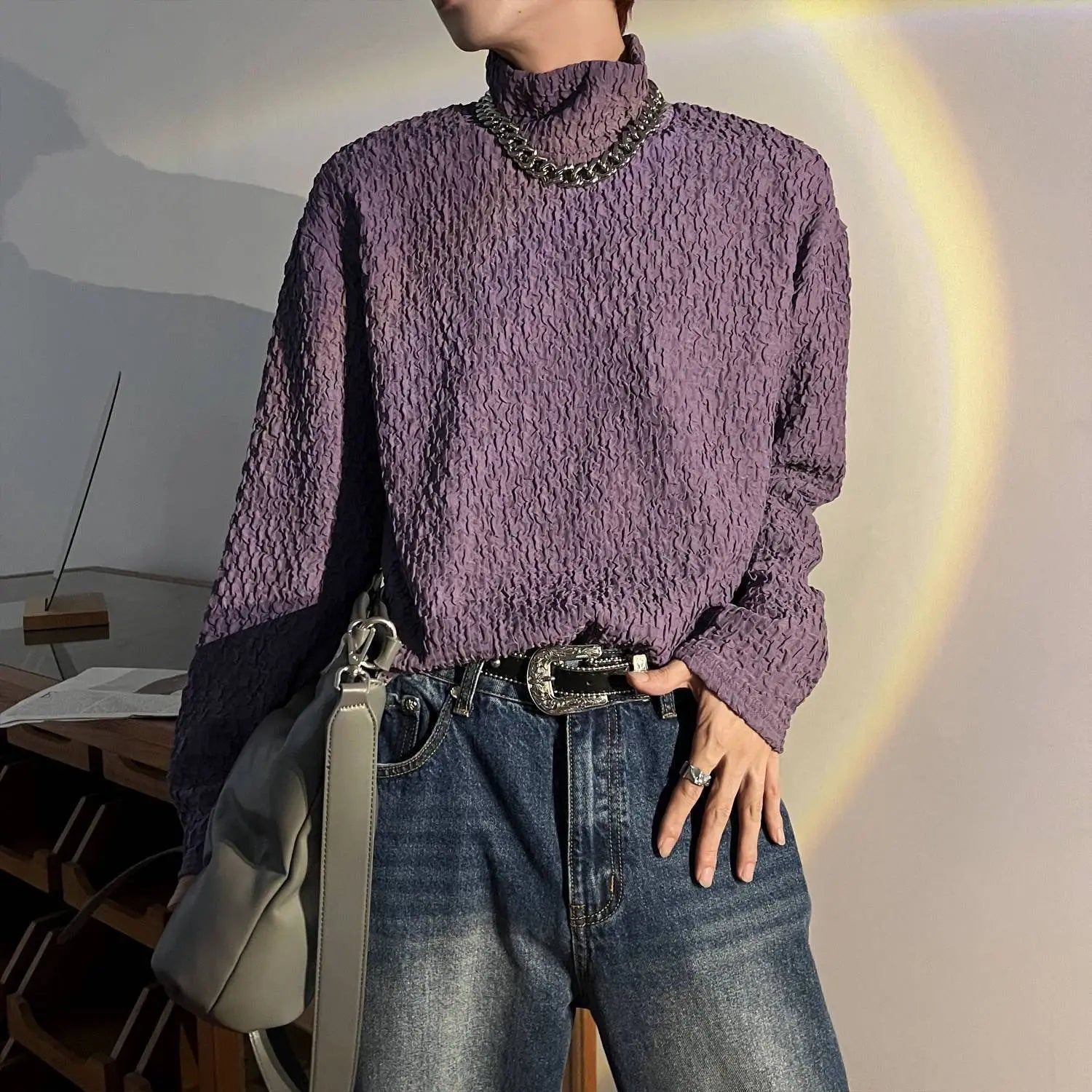 HEARUJOY  -  Unicolor Men's T-shirts Japan One Piece Designer Quotes Emo Size Plain Sweatshirt Bulk Aesthetic Spring Turtleneck Male Pullover