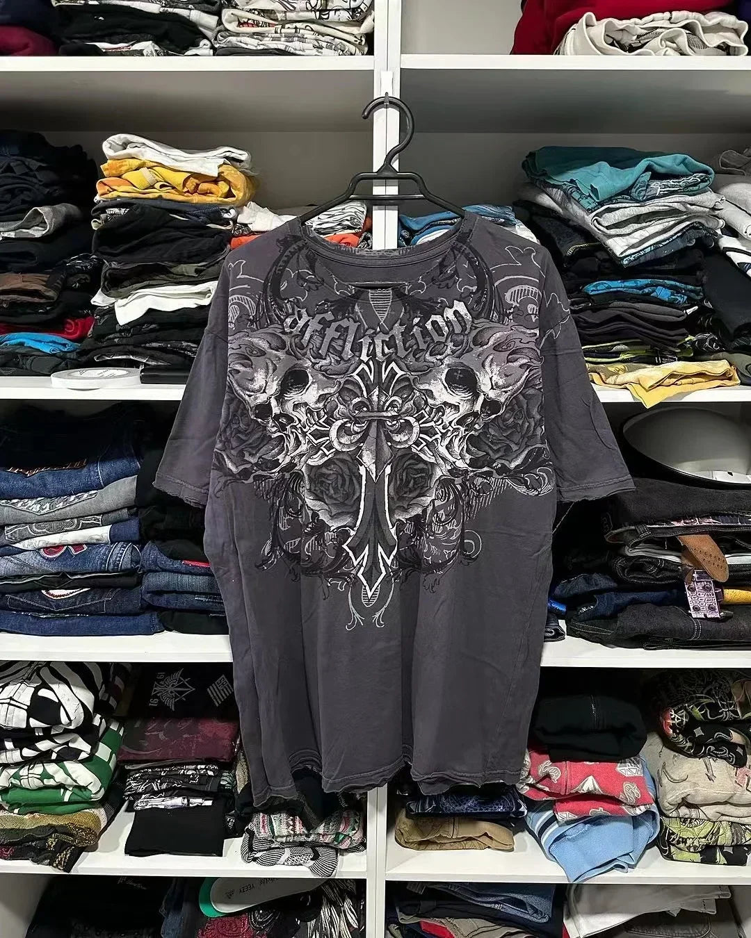 Hearujoy American New Double-Sided Oversized Printed T-shirt Y2K Retro Gothic Pure Cotton Short Sleeve Men Street Hip-Hop Trend Loose Top