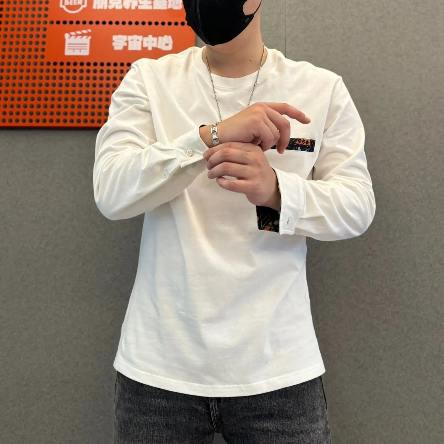 HEARUJOY  -  Autumn New Hem Slit Long Sleeved T-shirt for Men Fashionable Solid Color Casual Versatile Pullover Top