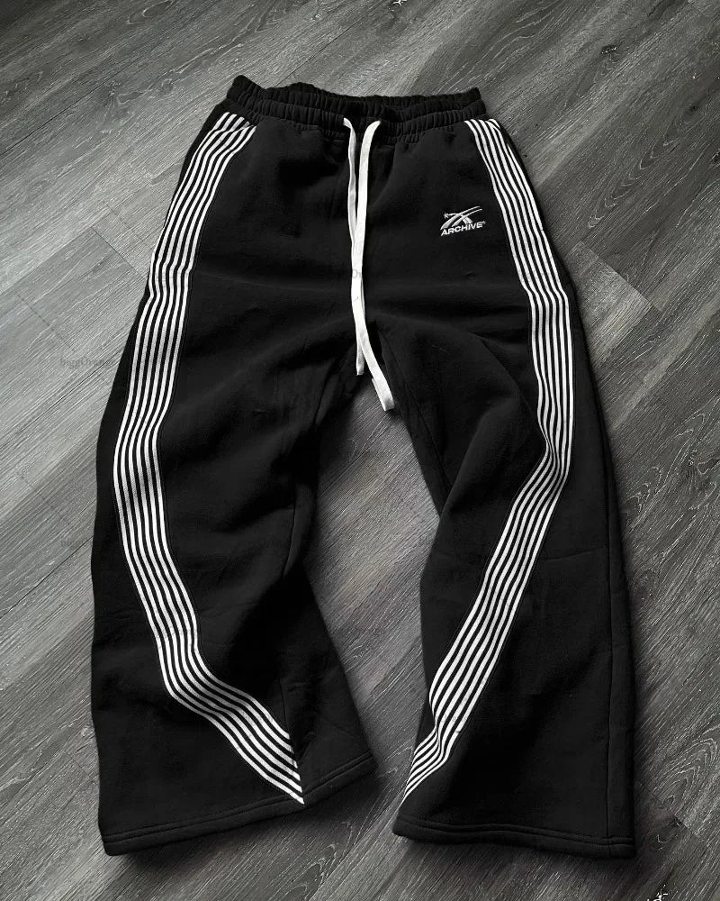 Hearujoy Y2K retro fashion simple striped casual pants for men and women Harajuku straight pants high waist loose hip hop sweatpants